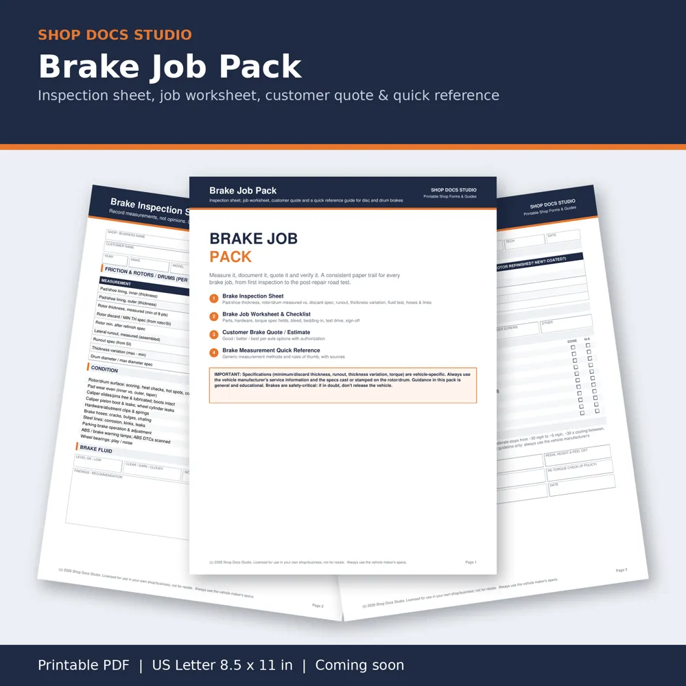 Brake Job Pack: pages from the pack