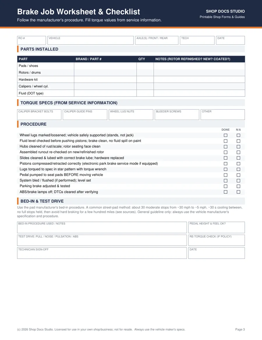 Brake Job Pack page preview