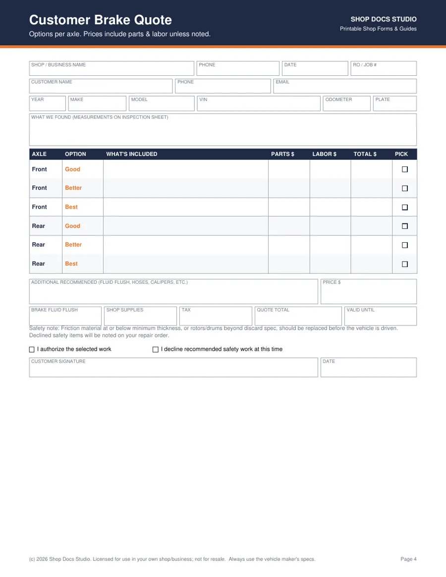 Brake Job Pack page preview