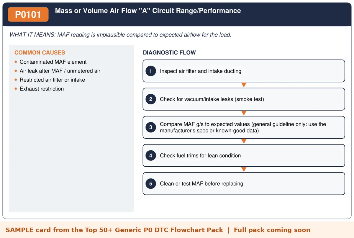 Sample P0101 diagnostic flowchart card from the DTC flowchart pack