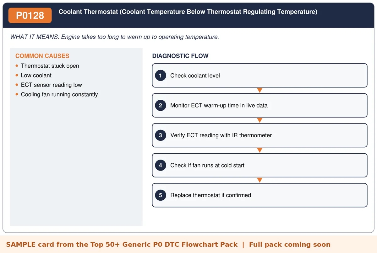 Sample P0128 diagnostic flowchart card from the DTC flowchart pack