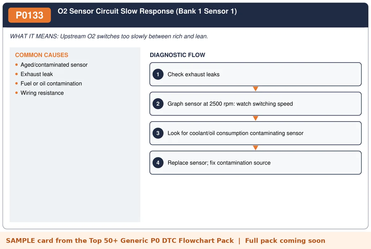 Sample P0133 diagnostic flowchart card from the DTC flowchart pack
