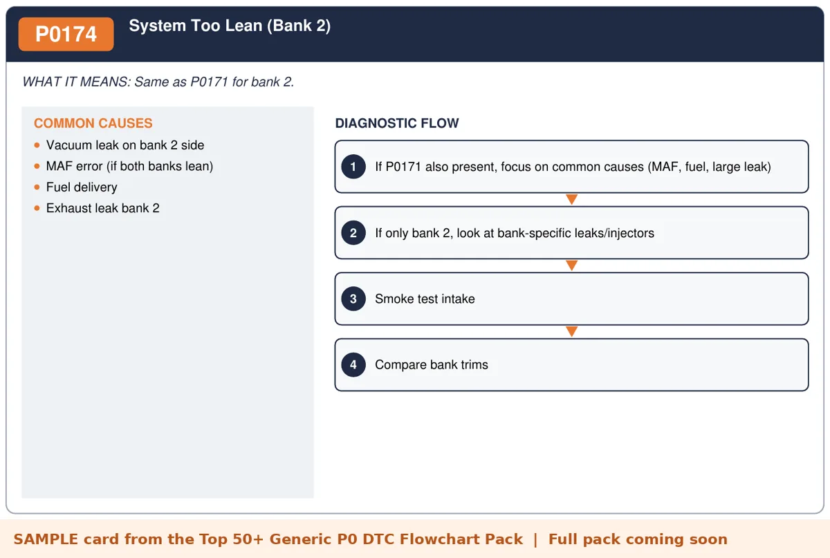Sample P0174 diagnostic flowchart card from the DTC flowchart pack