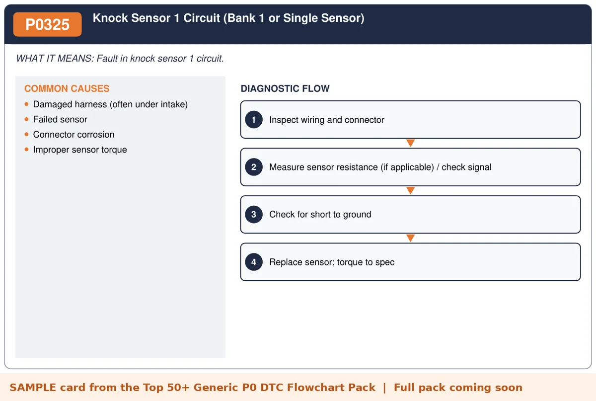 Sample P0325 diagnostic flowchart card from the DTC flowchart pack