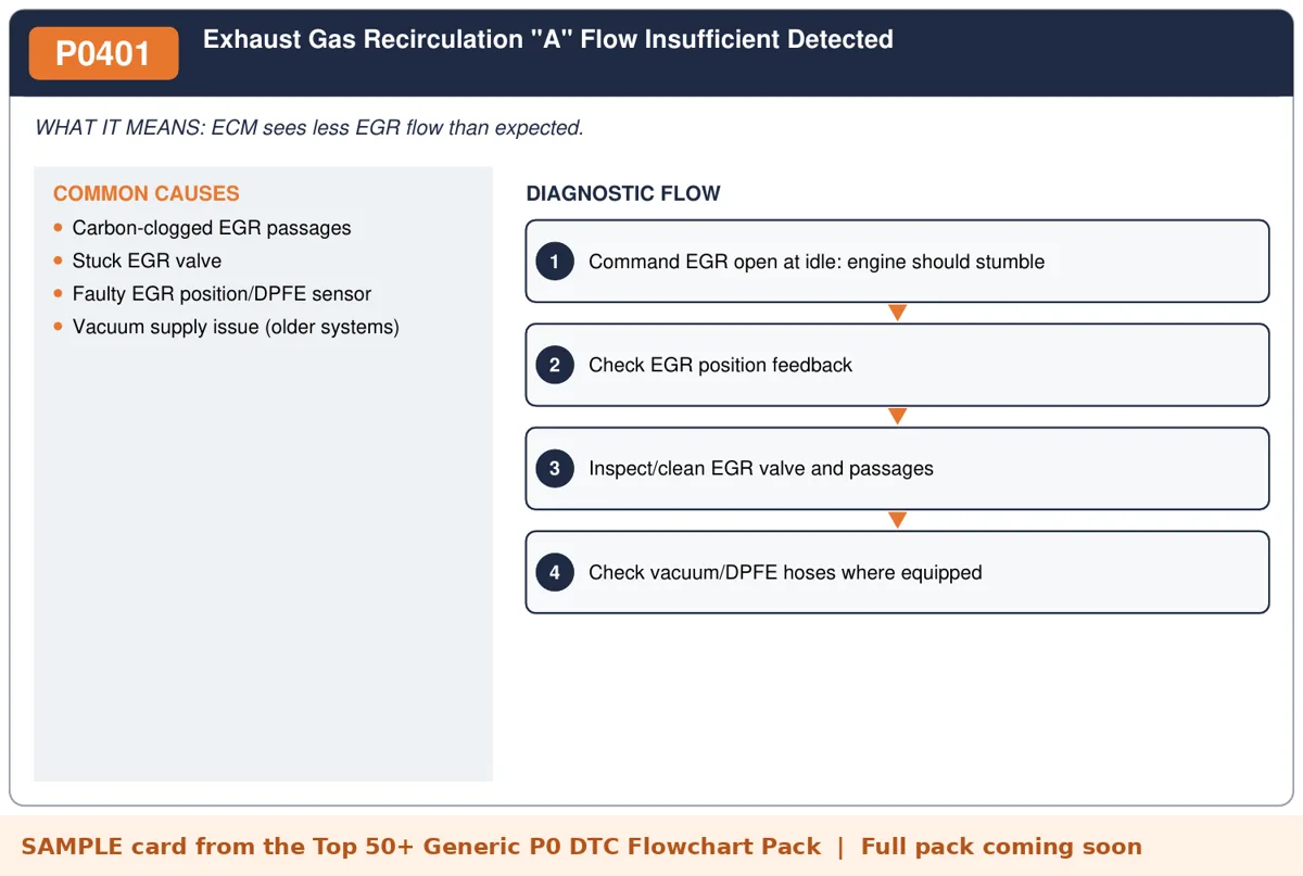 Sample P0401 diagnostic flowchart card from the DTC flowchart pack