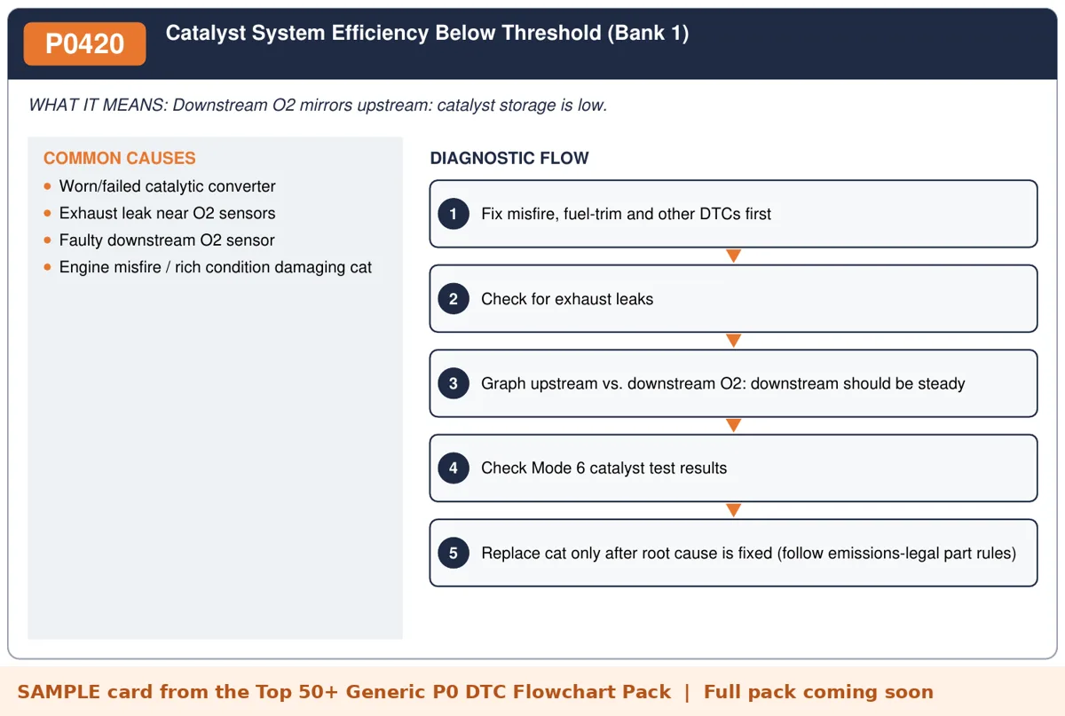 Sample P0420 diagnostic flowchart card from the DTC flowchart pack