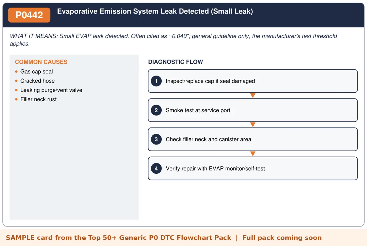 Sample P0442 diagnostic flowchart card from the DTC flowchart pack