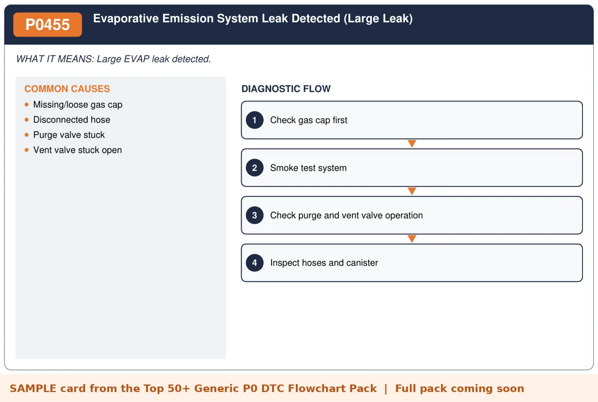 Sample P0455 diagnostic flowchart card from the DTC flowchart pack