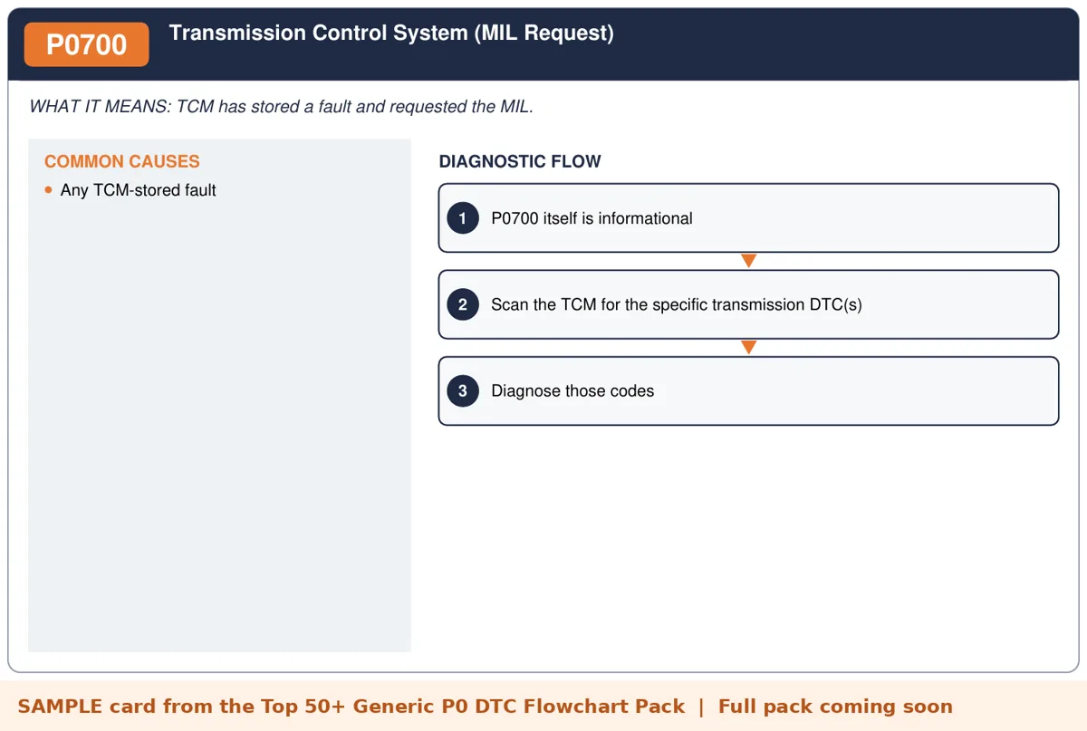 Sample P0700 diagnostic flowchart card from the DTC flowchart pack