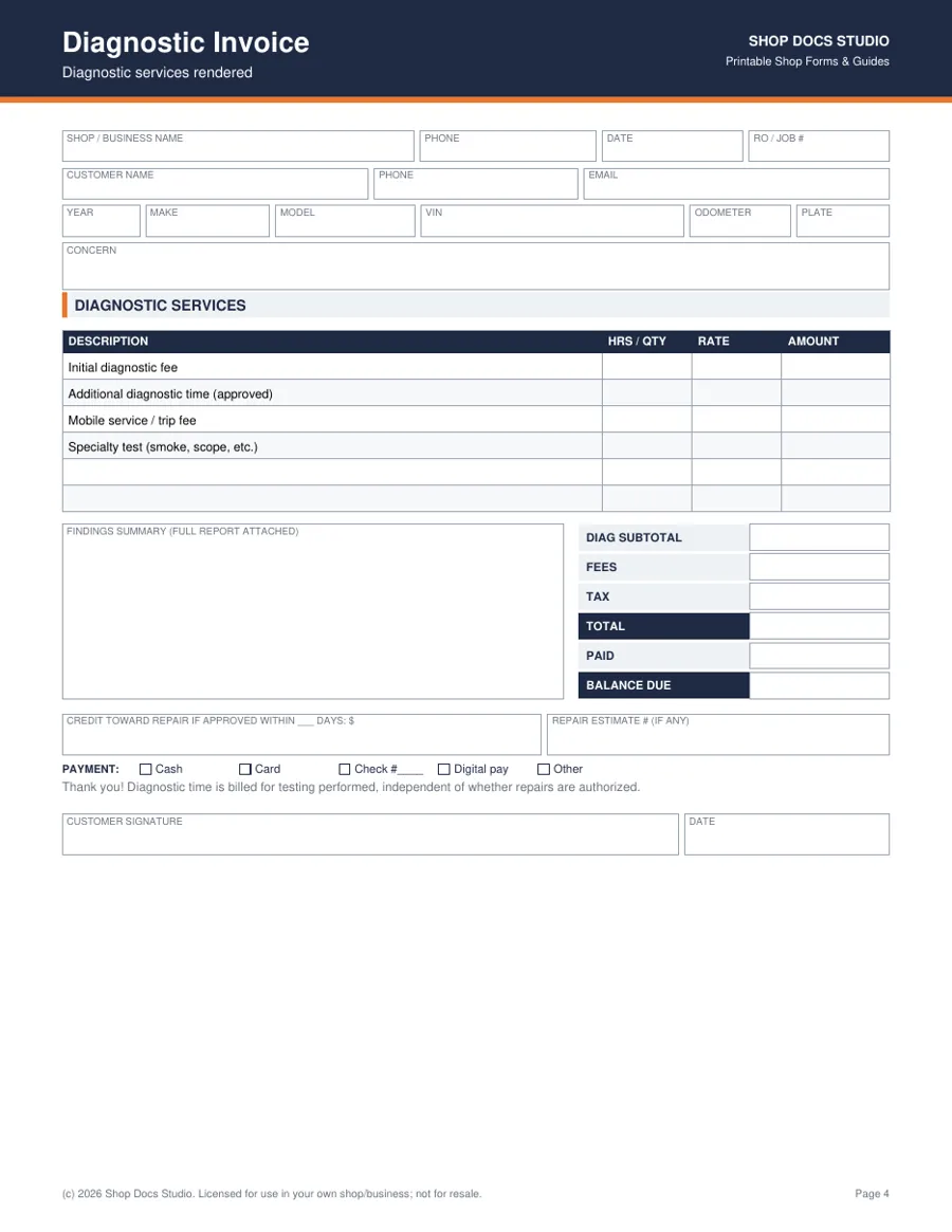 Diagnostic Invoice Template Pack page preview