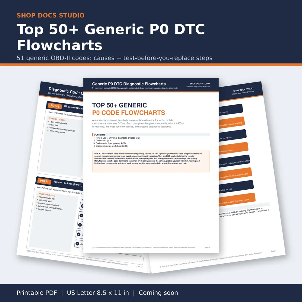 Top 50+ Generic P0 DTC Diagnostic Flowcharts: pages from the pack
