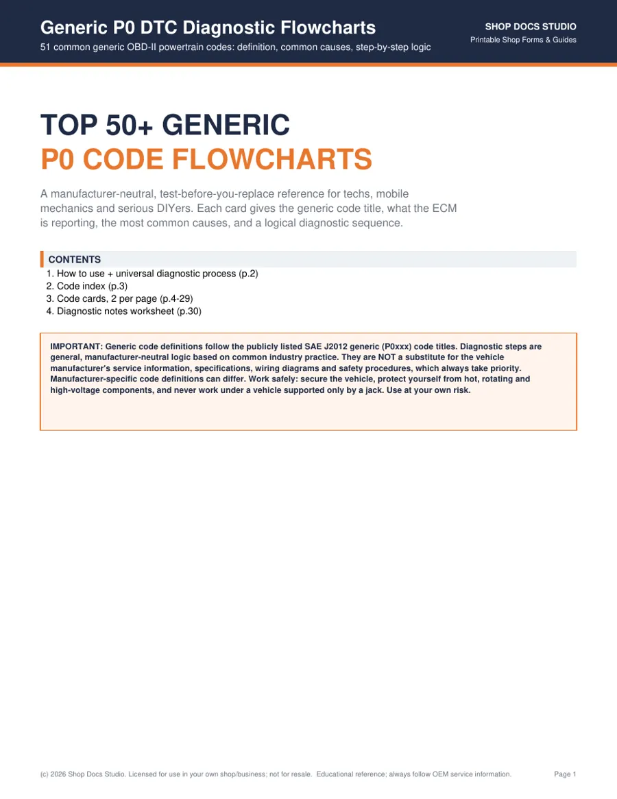 Top 50+ Generic P0 DTC Diagnostic Flowcharts preview