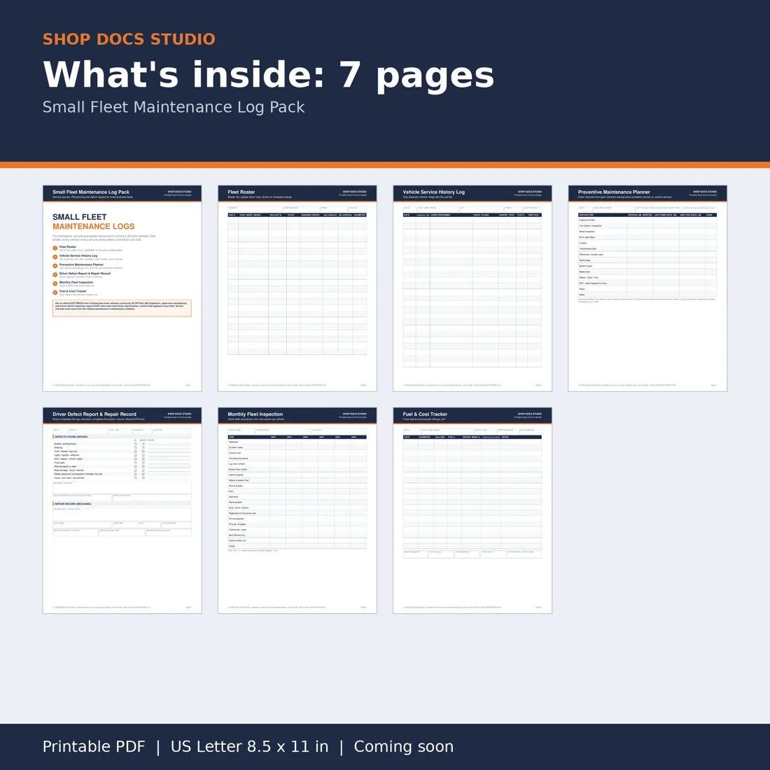 Small Fleet Maintenance Log Pack page preview