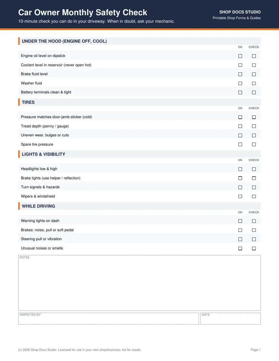 Free checklist page preview
