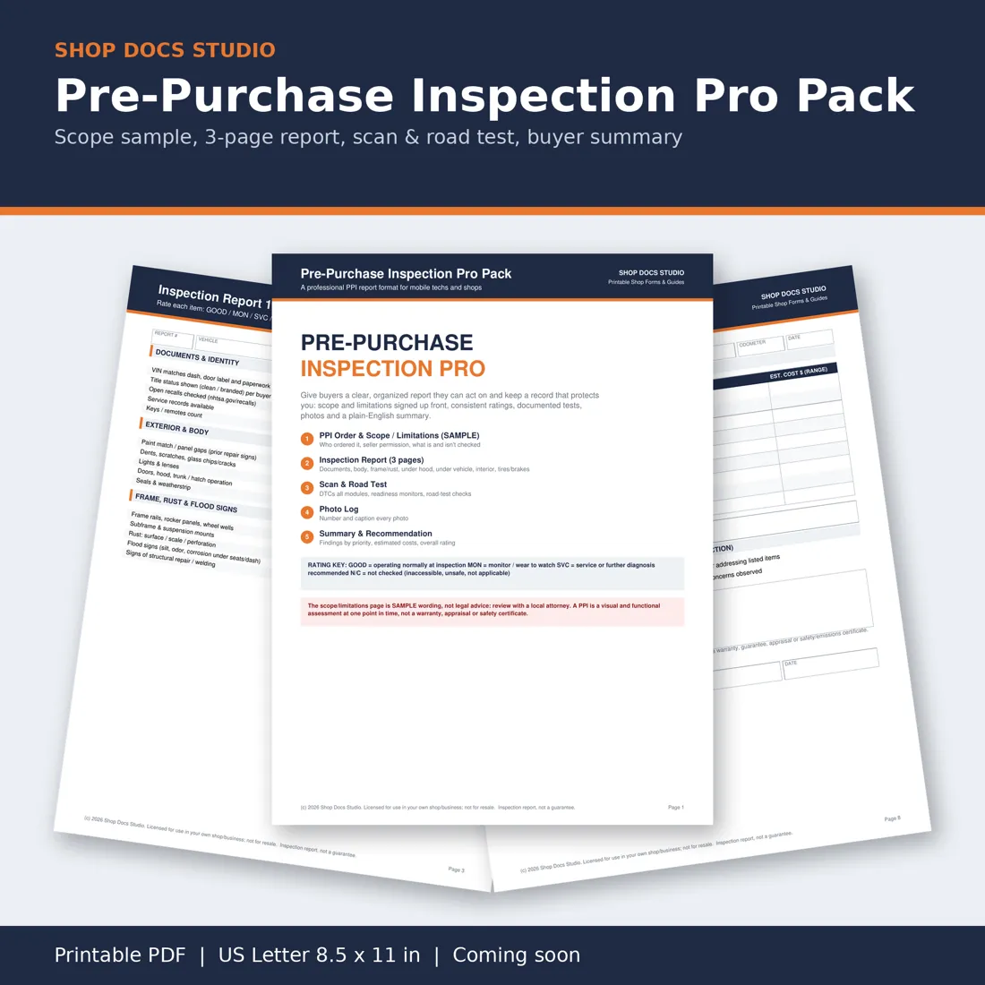 Pre-Purchase Inspection Pro Pack: pages