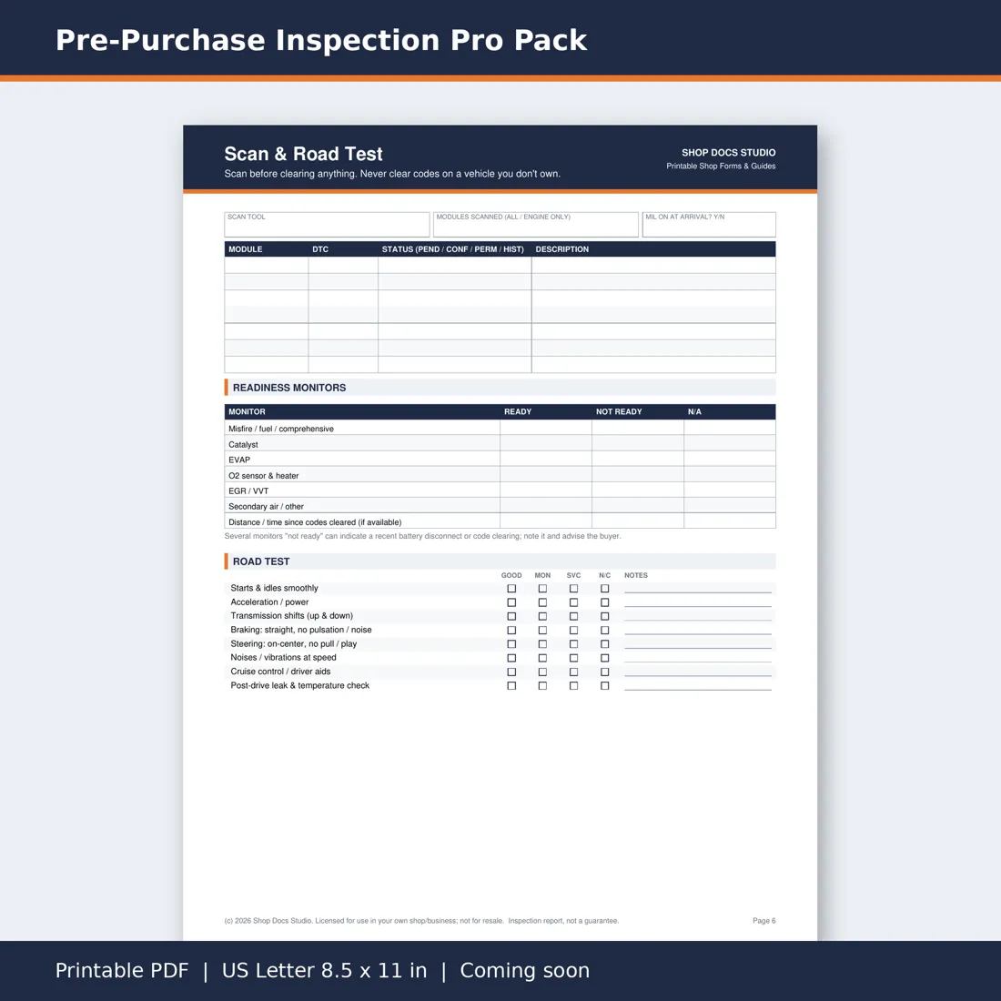 Pre-Purchase Inspection Pro Pack page preview