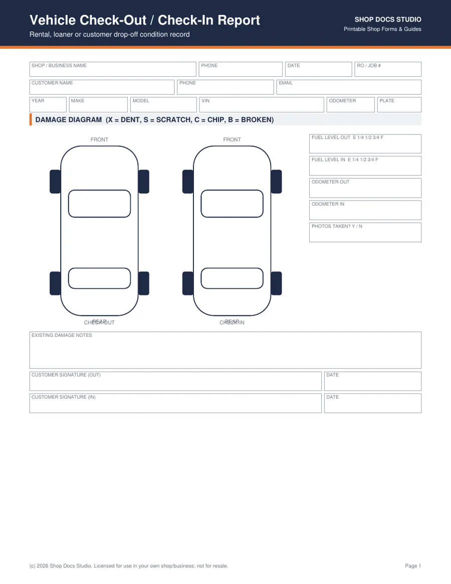 Shop & Car Owner Printables Collection page preview
