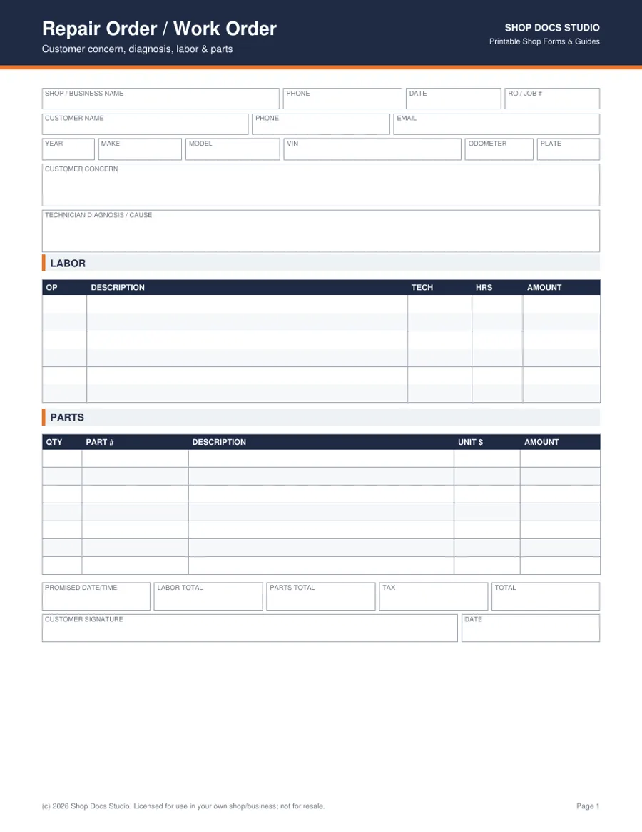 Shop & Car Owner Printables Collection page preview
