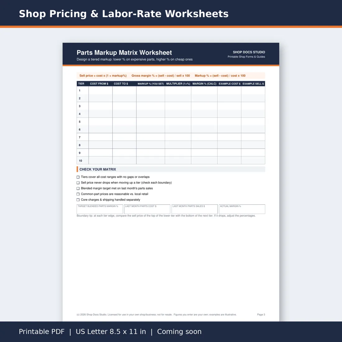 Shop Pricing & Labor-Rate Worksheet Pack page preview