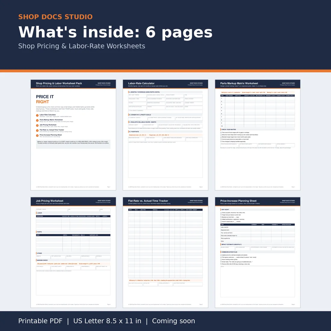 Shop Pricing & Labor-Rate Worksheet Pack page preview